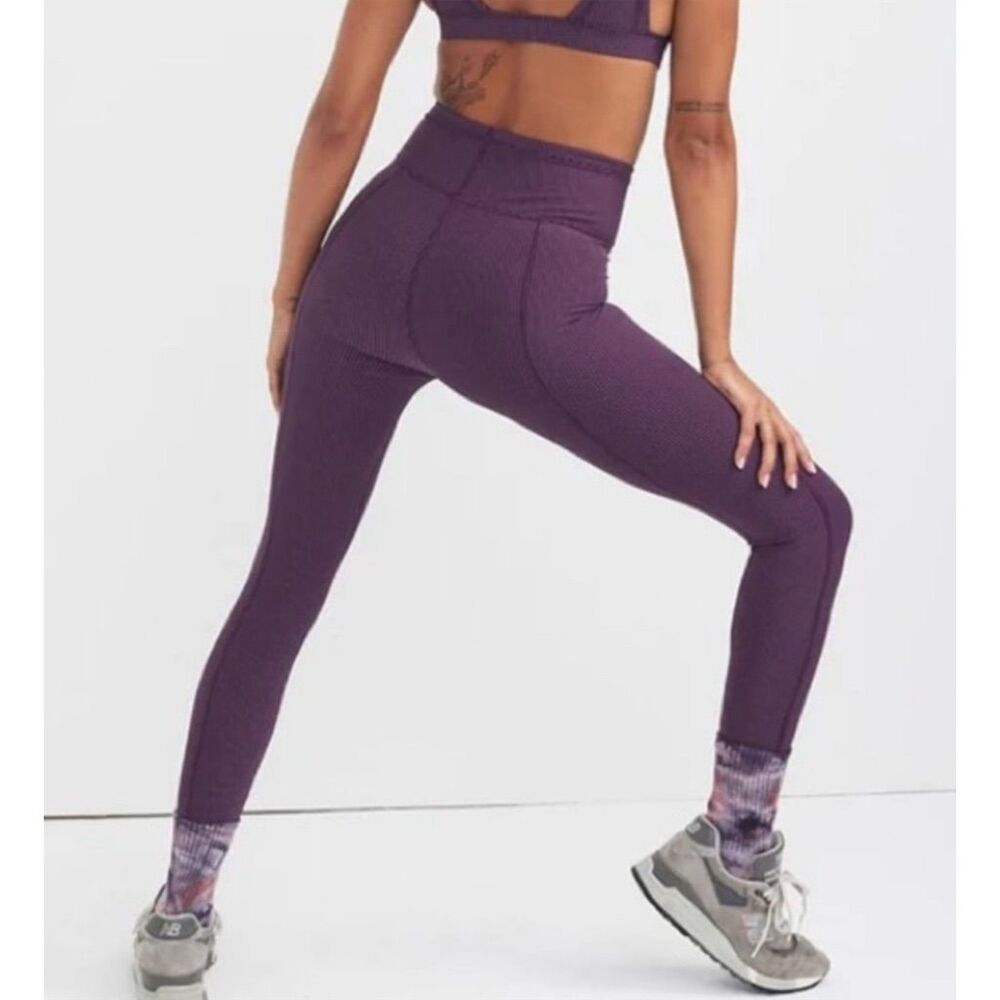For Love And Lemons Purple High-Waist Ribbed Leggings